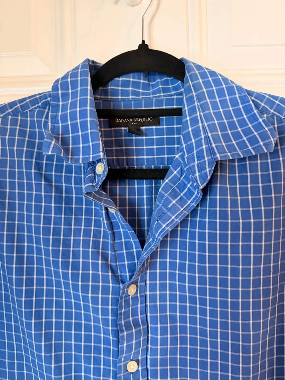 Banana Republic Blue Windowpane Short-Sleeve Button-Down Shirt